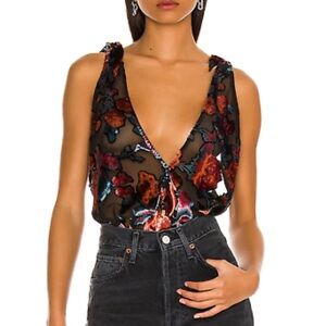 Free People Women's S Floral Velvet Tank Top Camisole Multicolor